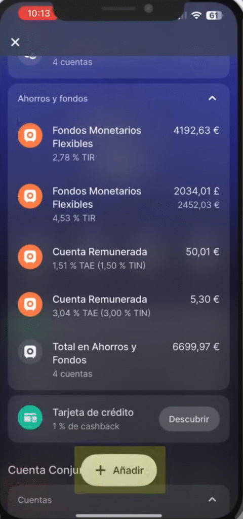 La pagina de fondos de Revolut
